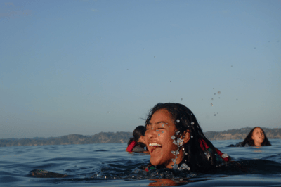 lady swimming having fun